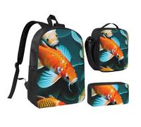 YQxwJL HD Koi Fish Print - Mochila de 3 piezas con lonchera y estuche para lápices, para viajes, trabajo, camping, unisex