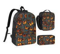 YQxwJL Heaps of Orange Monarch Butterflies - Mochila de 3 piezas con fiambrera, estuche para lápices, para viajes, trabajo, camping, unisex