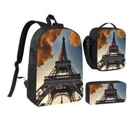 YQxwJL Hermosa Torre Eiffel con estampado de París de 3 piezas con lonchera y estuche para lápices, para viajes, trabajo, camping, unisex