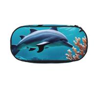 YQxwJL Hermoso estuche de gran capacidad con estampado de delfines del mundo submarino, color negro, estuche organizador para oficina, universidad
