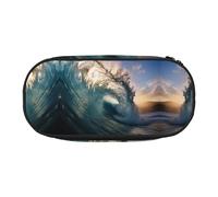 YQxwJL Hermoso estuche de gran capacidad con estampado de olas del océano, color negro, bolsa organizadora para lápices, oficina o universidad