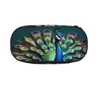 YQxwJL Hermoso estuche de gran capacidad con estampado de pavo real, color negro, bolsa organizadora para lápices, oficina y universidad