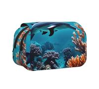 YQxwJL Hermoso estuche organizador de delfines del mundo submarino con estampado de coral, gran capacidad, portátil, con cremallera, para oficina y hogar, Negro, One Size, Morden