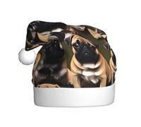 YQxwJL Imagen De Pug-Sombrero de Papá Noel con estampado estándar, sombreros de Navidad para adultos, sombreros de vacaciones de Navidad para mujeres y hombres, gorros acogedores para fiestas