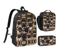 YQxwJL Imagen De Pug-Standard Print - Mochila de 3 piezas con fiambrera, estuche para lápices, para viajes, trabajo, camping, unisex