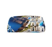 YQxwJL Isla griega Sea View imprimir gran capacidad, bolsa de lápiz con cremallera, bolso de cuero duradero para oficina, viaje