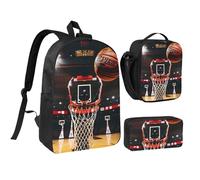 YQxwJL Juego de 3 mochilas con estampado de baloncesto con lonchera y estuche para lápices, para viajes, trabajo, camping, unisex
