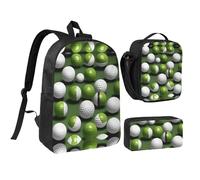 YQxwJL Juego de 3 mochilas con estampado de pelota de golf con lonchera y estuche para lápices, para viajes, trabajo, camping, unisex