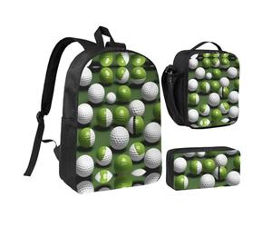 YQxwJL Juego de 3 mochilas con estampado de pelota de golf con lonchera y estuche para lápices, para viajes, trabajo, camping, unisex