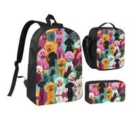 YQxwJL Juego de 3 mochilas con estampado de perros caniches con lonchera y estuche para lápices, para viajes, trabajo, camping, unisex
