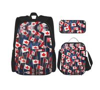 YQxwJL Juego de mochila 3 en 1, mochilas de viaje casuales con estampado de fórmula matemática, con estuche para lápices, bolsa de almuerzo, Muchas pequeñas banderas canadienses, One Size