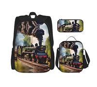 YQxwJL Juego de mochila 3 en 1, mochilas de viaje casuales con estampado de girasol y bandera americana, con bolsa para lápices, bolsa de almuerzo, Toe pequeña de vapor, One Size