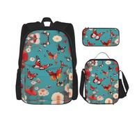 YQxwJL Juego de mochila 3 en 1, mochilas de viaje casuales con estampado de perro Husky, con bolsa para lápices, bolsa de almuerzo, Pollo mariposas volando entre flores, One Size