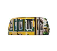 YQxwJL Lisbon - Estuche para lápices de gran capacidad con estampado de tranvía con cremallera, bolsa de piel duradera para oficina, viajes