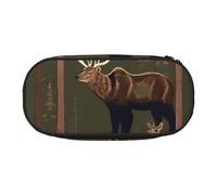 YQxwJL Lodge Bear - Estuche de gran capacidad con estampado de ciervos, color negro, bolsa organizadora para lápices, oficina y universidad