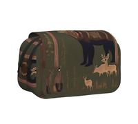 YQxwJL Lodge Bear - Estuche organizador con estampado de ciervo, gran capacidad, portátil, con cremallera, para oficina y hogar, Negro, One Size, Morden
