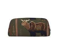 YQxwJL Lodge Bear - Estuche para lápices de gran capacidad con estampado de ciervos, estuche para lápices con cremallera, bolsa de cuero duradero para oficina, viajes