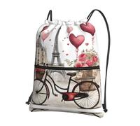 YQxwJL Love Paris Tower - Mochila impermeable con cordón para mujer, diseño de corazón, café, vino, perfume, bicicleta, gimnasio, bolsa de playa, bolsa deportiva para viajes, Negro -, Talla única