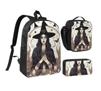 YQxwJL Magic Witch Witchcraft Bohemian Drawing Print - Mochila de 3 piezas con lonchera y estuche para lápices, para viajes, trabajo, camping, unisex