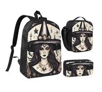 YQxwJL Magic Witch Witchcraft Bohemian Print - Mochila de 3 piezas con fiambrera, estuche para lápices, para viajes, trabajo, camping, unisex