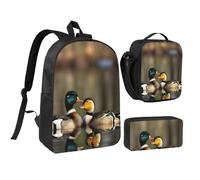 YQxwJL Mallard Ducks - Mochila de 3 piezas con lonchera y estuche para lápices, para viajes, trabajo, camping, unisex
