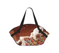 YQxwJL Manta de picnic y bolsa de mano 2 en 1 con estampado de pan de jengibre de Navidad como casa de pueblo, alfombra de playa al aire libre de 94 cm, cubierta plegable para el suelo para acampar