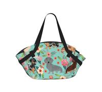 YQxwJL Manta de picnic y bolsa de mano 2 en 1 con estampado floral de perro, alfombra de playa al aire libre de 94 cm, cubierta plegable para el suelo para acampar