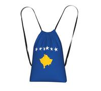 YQxwJL Mochila con cordón con estampado de bandera de Kosovo, mochila de cuerda para viajes, playa, uso diario