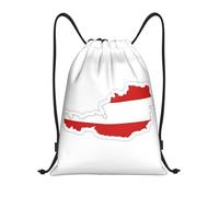 YQxwJL Mochila con cordón con estampado de mapa con bandera austriaca bolsas deportivas de gimnasio para yoga viajes deportes al aire libre, negro, pequeño