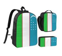 YQxwJL Mochila con estampado de bandera de Uzbekistán, 3 piezas, con fiambrera, estuche para lápices, para viajes, trabajo, camping, unisex
