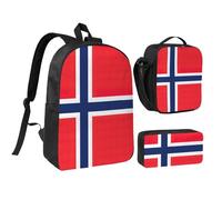 YQxwJL Mochila con estampado de bandera noruega de 3 piezas con fiambrera, estuche para lápices, para viajes, trabajo, camping, unisex