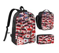 YQxwJL Mochila con estampado de banderas canadienses pequeñas, 3 piezas, con fiambrera, estuche para lápices, para viajes, trabajo, camping, unisex
