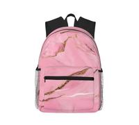 Yqxwjl Mochila con estampado de flores púrpura y verde azulado para mujeres y hombres, mochila de viaje informal ligera, Textura de mármol rosa, One Size