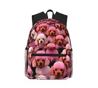 Yqxwjl Mochila con estampado de flores púrpura y verde azulado para mujeres y hombres, mochila de viaje informal ligera, Perros caniche rosa, One Size