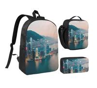 YQxwJL Mochila con estampado de Hong Kong, 3 piezas, con fiambrera, estuche para lápices, para viajes, trabajo, camping, unisex