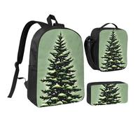 YQxwJL Mochila de 3 piezas con estampado de árbol de aguja de pino, bolsa de almuerzo y estuche para lápices, para viajes, trabajo, camping, unisex