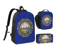 YQxwJL Mochila de 3 piezas con estampado de bandera del estado de New Hampshire con lonchera y estuche para lápices, para viajes, trabajo, camping, unisex