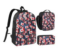 YQxwJL Mochila de 3 piezas con estampado de banderas canadienses pequeñas, con fiambrera, estuche para lápices, para viajes, trabajo, camping, unisex
