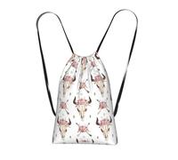 YQxwJL Mochila de cordón con estampado de calavera de toro tribal sobre blanco, mochila de cuerda para viajes a la playa para uso diario