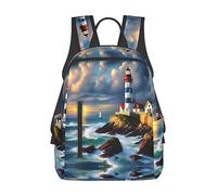 YQxwJL mochila ligera con estampado de ciervos de oso de cabaña, bolsa para libros de viaje, mochila universitaria, mochila para computadora portátil para hombres y mujeres, Faro, color diamante, One