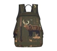 YQxwJL mochila ligera con estampado de ciervos de oso de cabaña, bolsa para libros de viaje, mochila universitaria, mochila para computadora portátil para hombres y mujeres, Lodge Bear Deer, One Size