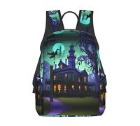 YQxwJL Mochila ligera con estampado de globos aerostáticos, mochila universitaria para hombre y mujer, Black Haunted Mansions, One Size