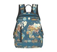 YQxwJL Mochila ligera con estampado de gnomos divertidos de Navidad, mochila universitaria para hombres y mujeres, Patrón de mapa del mundo, One Size