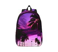 YQxwJL Mochila para portátil de lona con estampado de palmeras y mares claros, bolsa de viaje informal al aire libre, mochila de diario, bolsa de libros para hombres y mujeres, Puesta de sol púrpura
