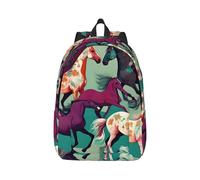 YQxwJL Muchos coloridos dibujos animados dinosaurios impresión lona portátil mochila de viaje casual al aire libre mochila de día bolsa de libros para hombres mujeres, Tipos de caballos, S