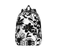 YQxwJL Muchos coloridos dibujos animados dinosaurios impresión lona portátil mochila de viaje casual al aire libre mochila de día bolsa de libros para hombres mujeres, Flores blancas y negras, M