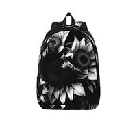 YQxwJL Muchos coloridos dibujos animados dinosaurios impresión lona portátil mochila de viaje casual al aire libre mochila de día bolsa de libros para hombres mujeres, Girasoles blancos y negros, S