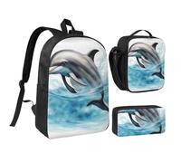 YQxwJL Ocean Dolphin Looking at You - Mochila de 3 piezas con lonchera y estuche para lápices, para viajes, trabajo, camping, unisex