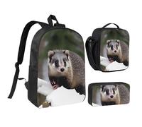 YQxwJL Opossum In Snow - Mochila de 3 piezas con lonchera y estuche para lápices, para viajes, trabajo, camping, unisex