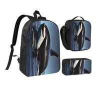 YQxwJL Orca Killer Whale Print Print - Mochila de 3 piezas con fiambrera, estuche para lápices, para viajes, trabajo, camping, unisex